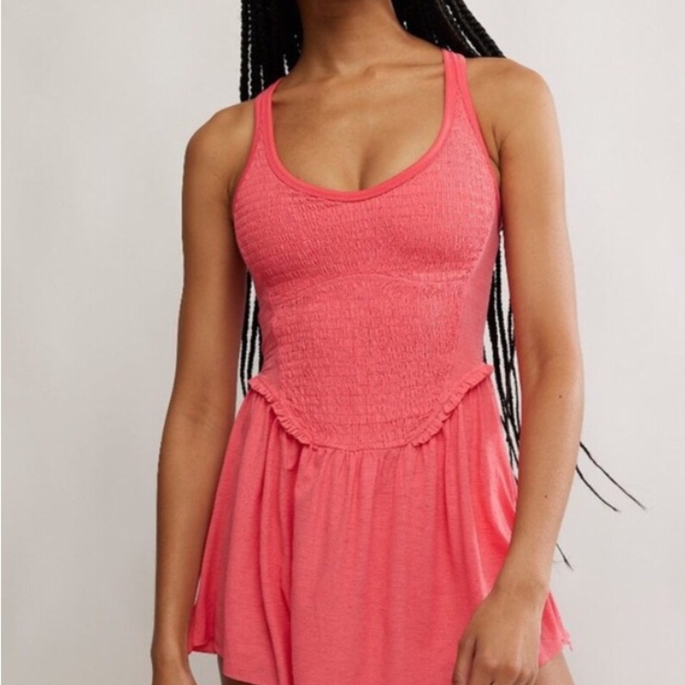 Free People Size L Athletic Onesie Skort Smock Dress in Hibiscus NWT - Picture 2 of 8